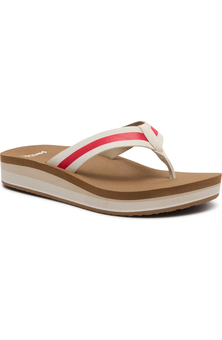 Sanuk Highland Stripe Flip Flop, Main, color, White/ Red Stream