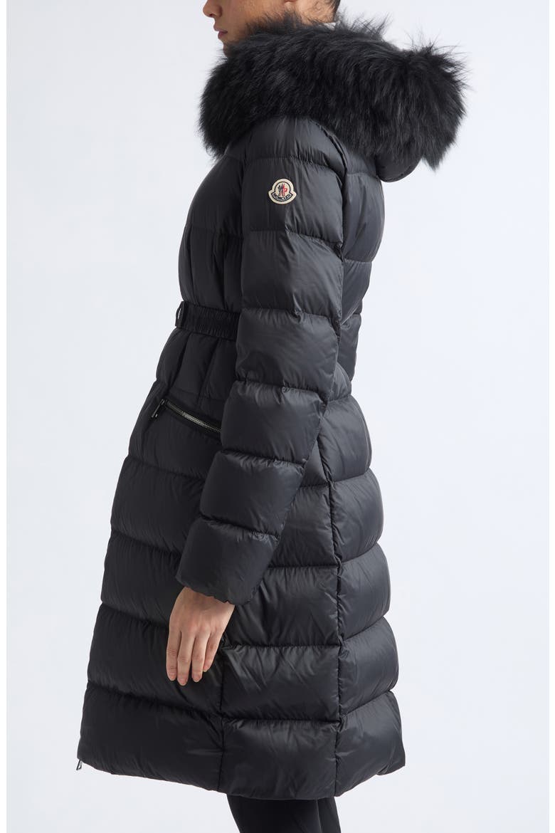 Boedic Water Repellent Long Down Puffer Coat with Genuine Shearling Trim, Alternate, color, BLACK
