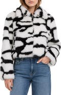 All in Favor Abstract Print Faux Fur Jacket