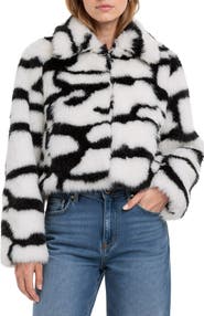 All in Favor Abstract Print Faux Fur Jacket