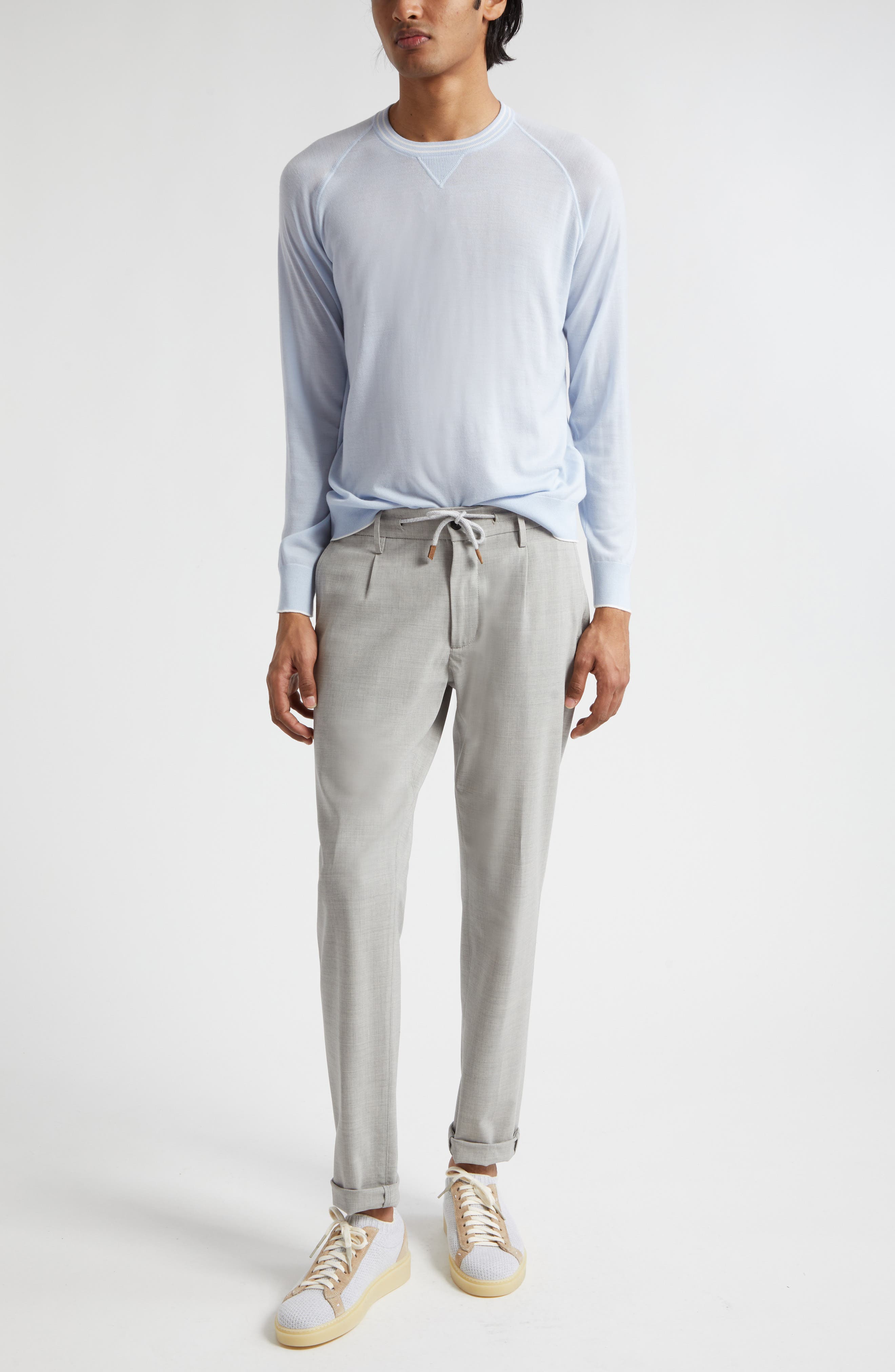 Drawstring Waist Stretch Virgin Wool Pants - image 2