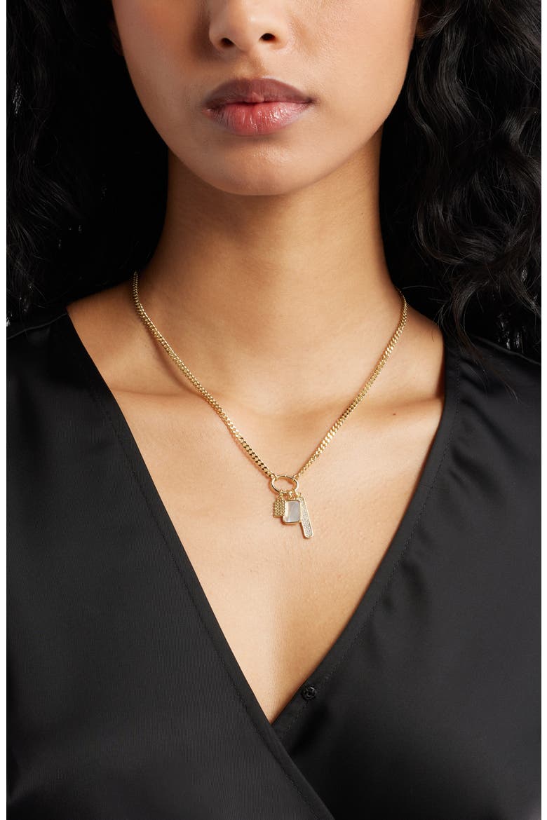 Gift Boxed Pavé Cubic Zirconia & Mother-of-Pearl Charm Necklace, Alternate, color, WHITE- CLEAR- GOLD
