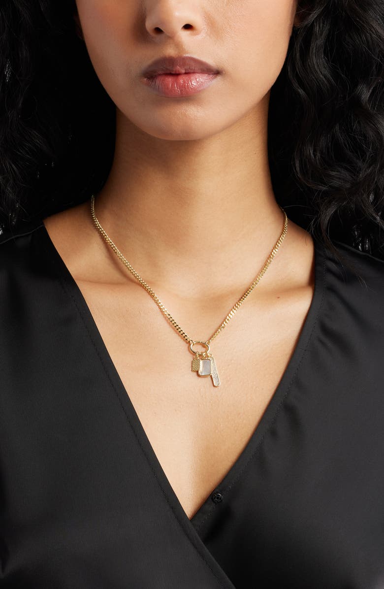 Chelsea28 Pavé Cubic Zirconia & Mother-of-Pearl Charm Necklace, Alternate, color, White- Clear- Gold