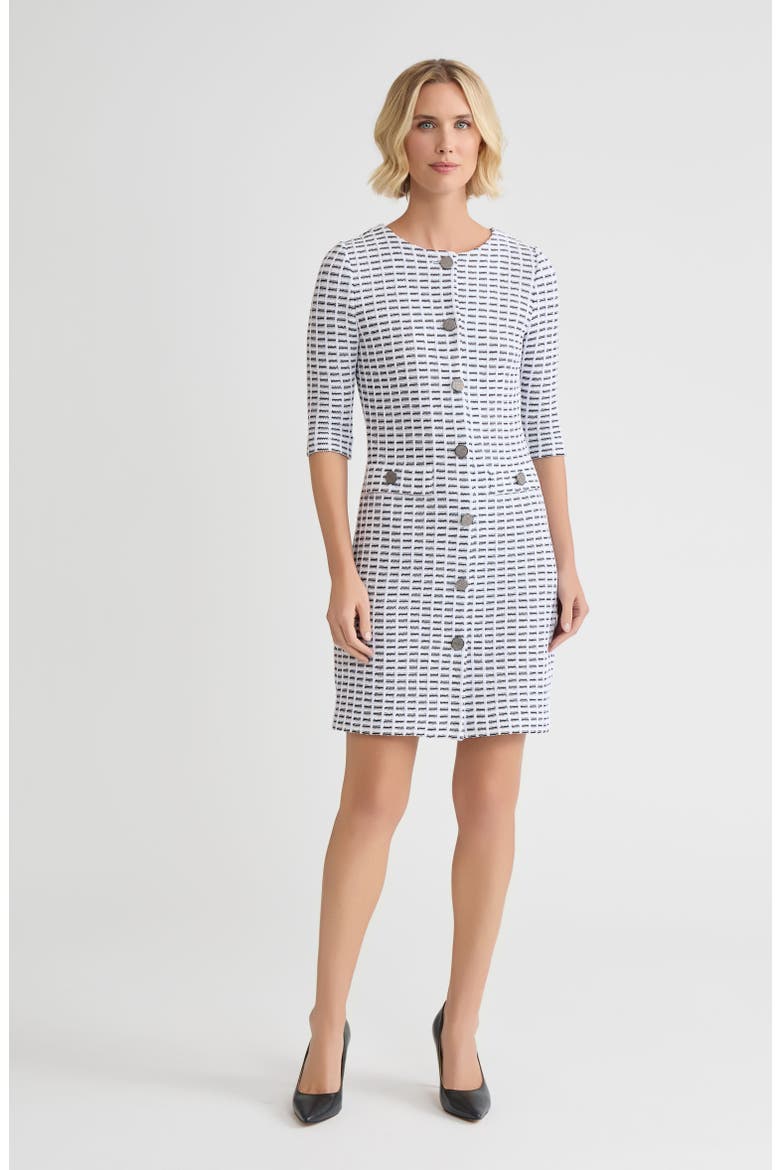 Two-Tone Tweed Knit Sheath Dress, Main, color, Black/White
