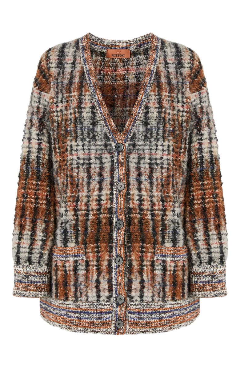 Missoni Cardigan With Check Pattern, Alternate, color, White & Beige