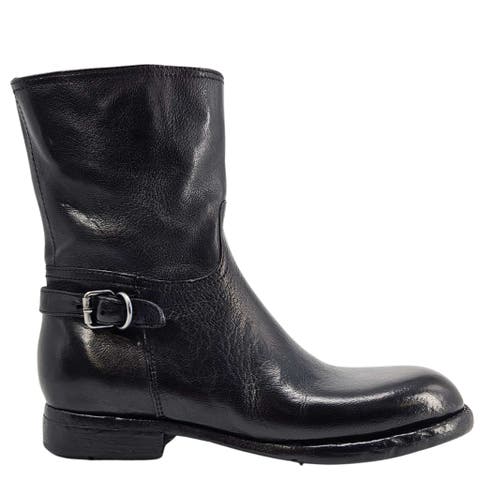 Leather Side Zip Mid Calf Boot