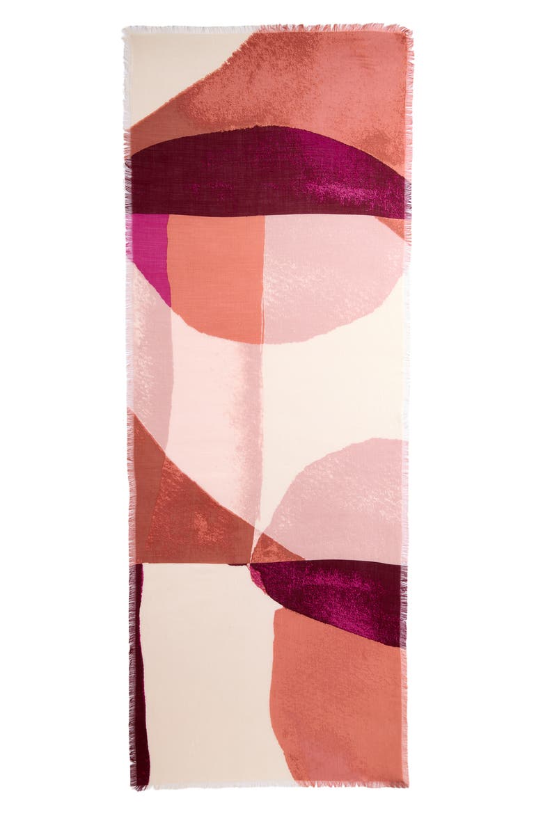 Eyelash Trim Print Cashmere & Silk Wrap, Alternate, color, PINK CURVED SHAPES