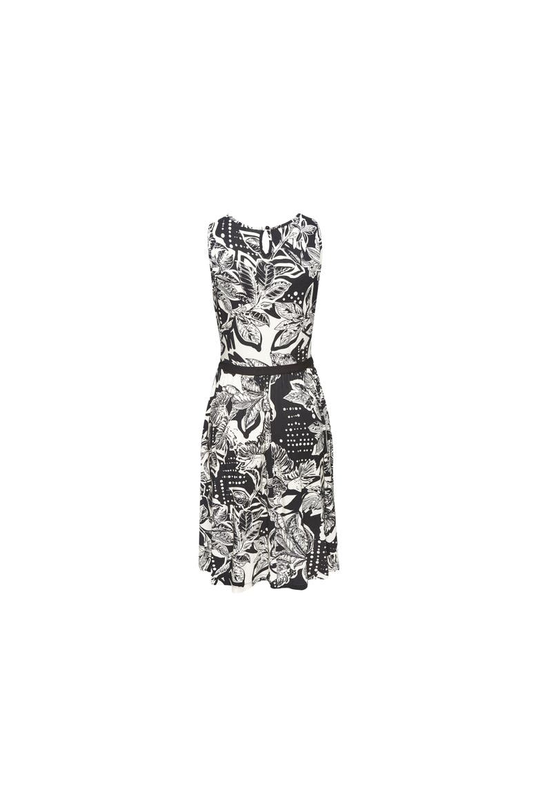 Belted Floral Print Dress, Alternate, color, Black & Ivory