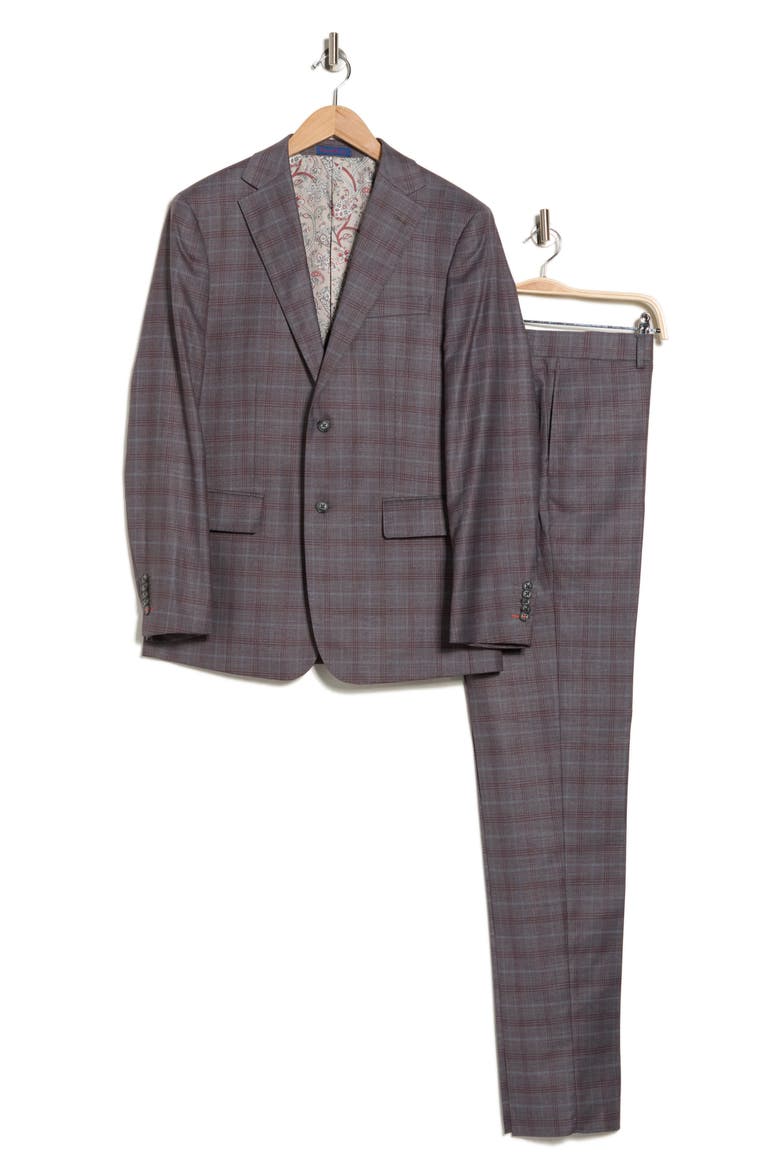 Trim Fit Plaid Two-Piece Suit, Alternate, color, GRAY