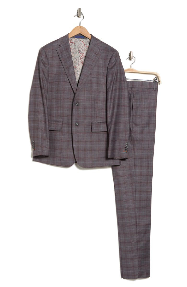 English Laundry Trim Fit Plaid Two-Piece Suit, Alternate, color, Gray