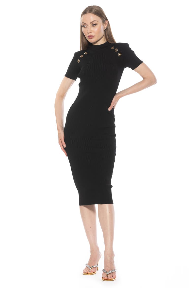 Adara Rib Knit Midi Dress, Alternate, color, BLACK