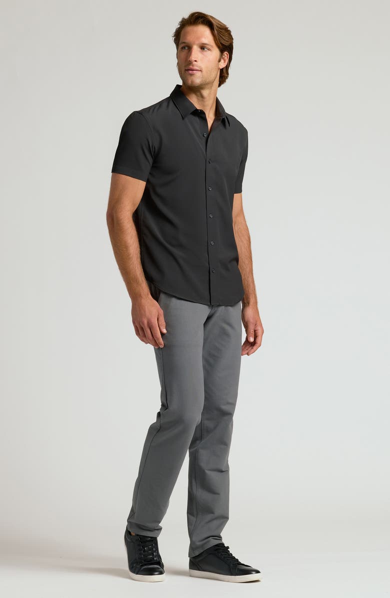 True Classic Slim Fit 4-Way Performance Stretch Short Sleeve Button-Up Shirt, Alternate, color, Black