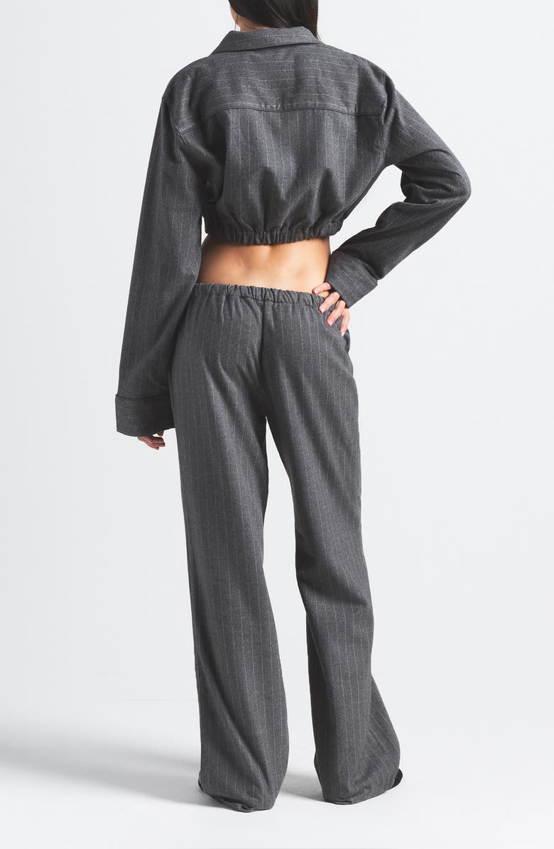 SKIMS Elevated Flannel Crop Pajamas, Alternate, color, Heather Grey Stripe