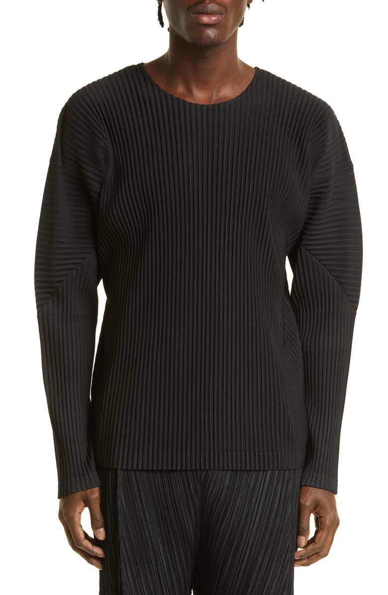 Homme Plissé Issey Miyake Men's Pleated Crewneck Long Sleeve T-Shirt, Main, color, 
