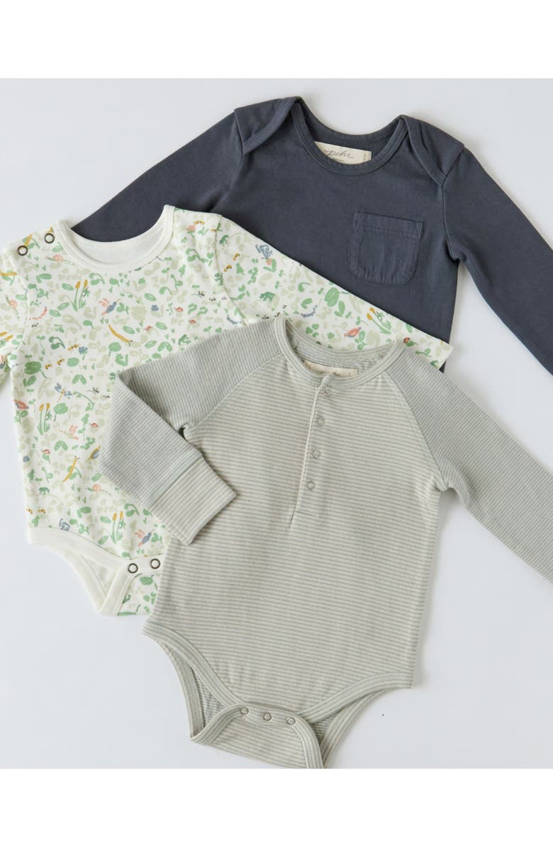 Pehr Sailor Stripe Raglan Sleeve Organic Cotton Bodysuit, Alternate, color, Sea