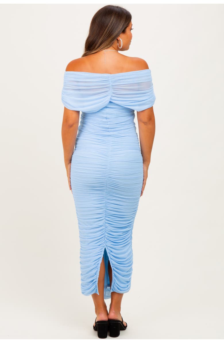 PinkBlush Ruched Mesh Foldover Off Shoulder Maxi Dress, Alternate, color, Light Blue
