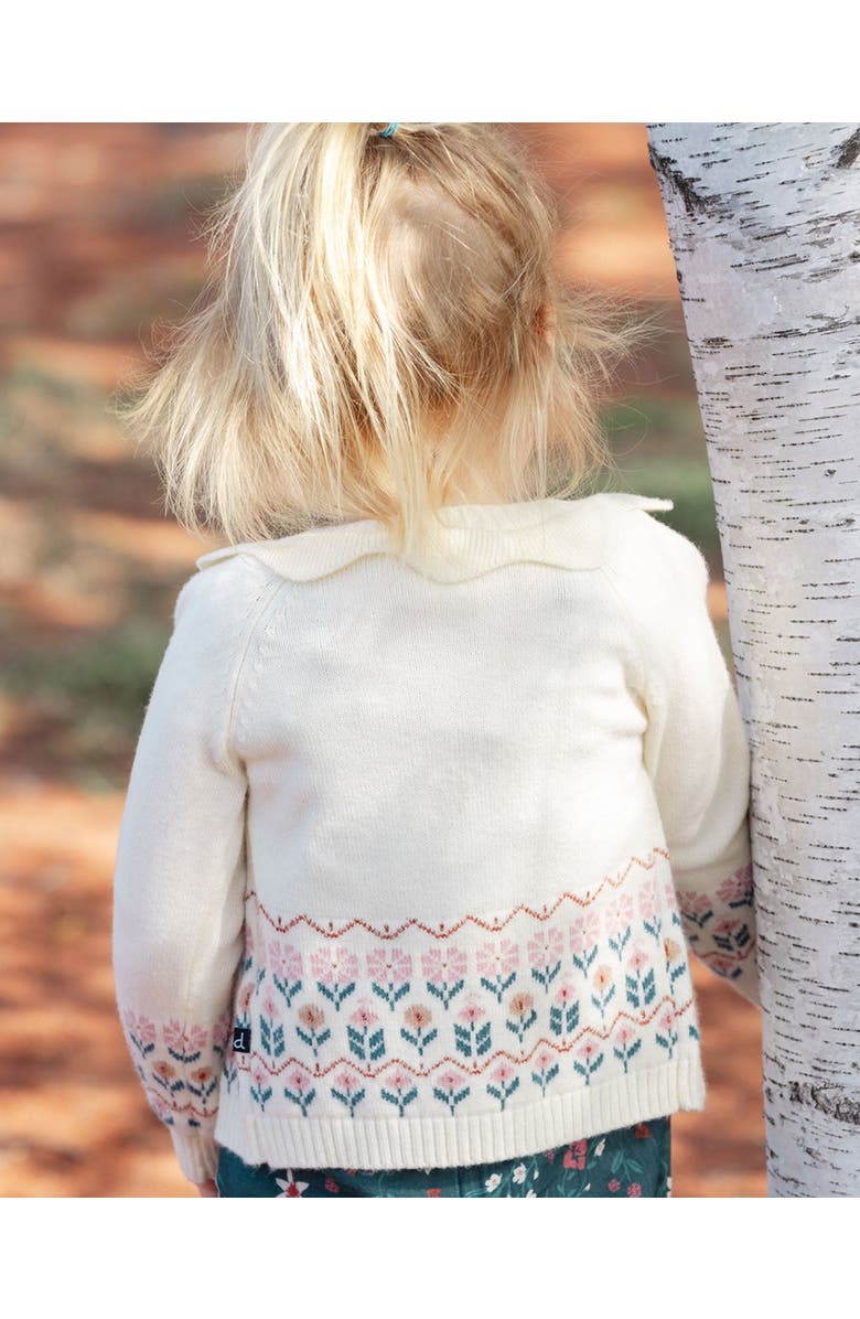 Deux par Deux Baby Girl's Jacquard Knit Cardigan Off White With Flowers, Alternate, color,