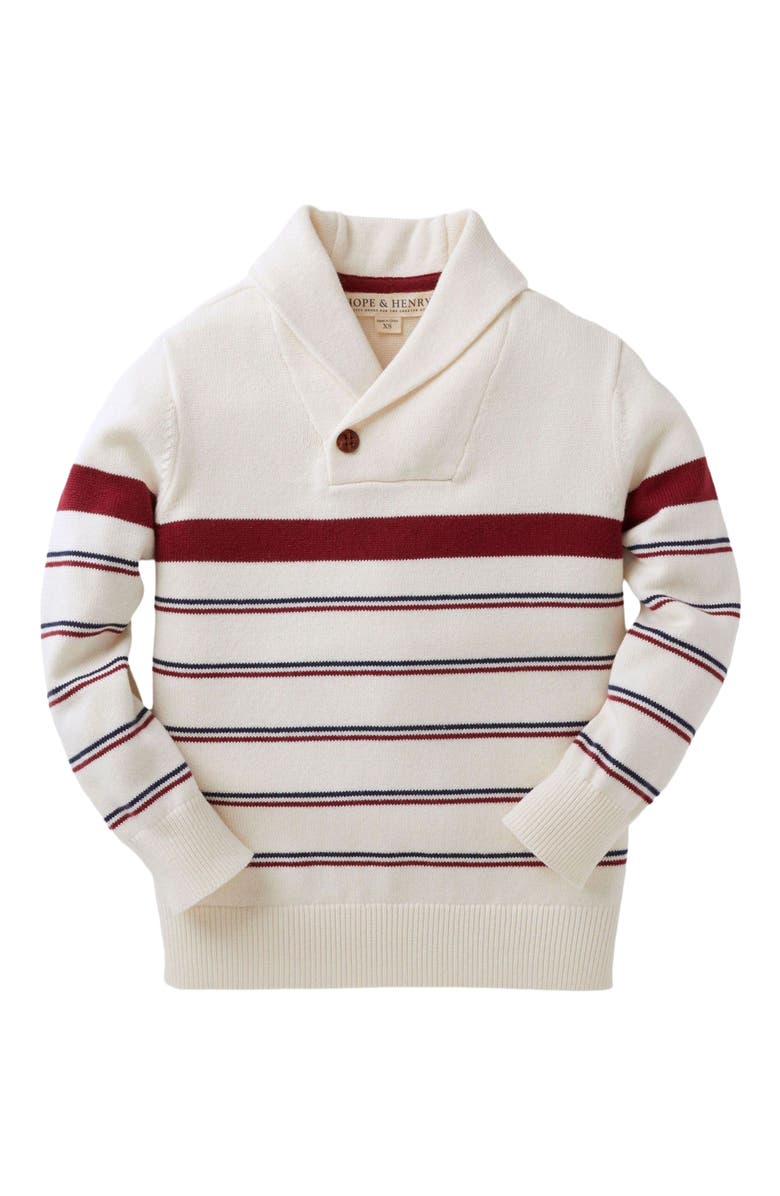 Hope & Henry Baby Boys' Organic Shawl Collar Cable Sweater, Infant, Main, color, Ivory Stripe