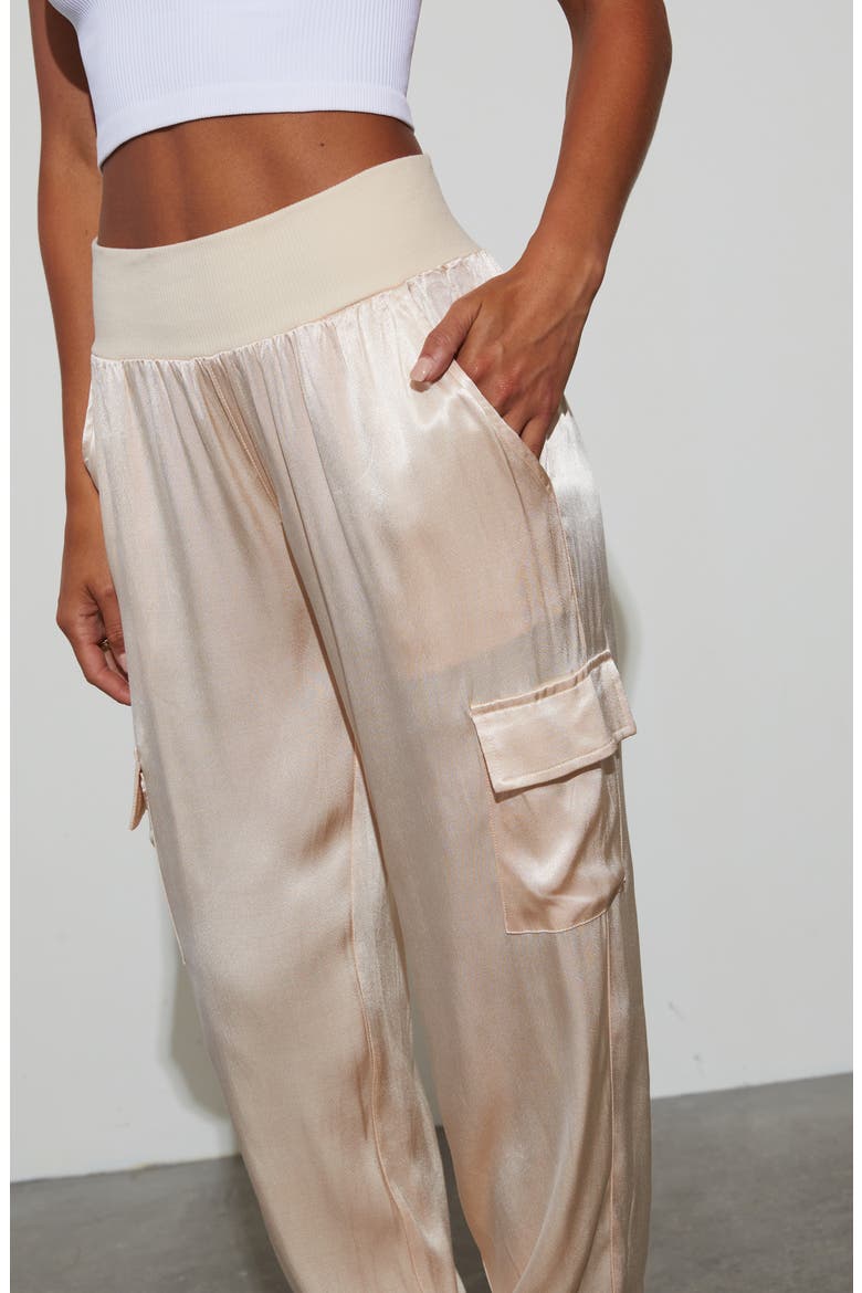 Luxe Look Satin Cargo Joggers, Alternate, color, CHAMPAGNE