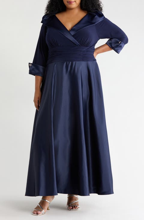 Rhinestone Button Cuff Sleeve Mixed Media Gown