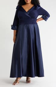 Jessica Howard Rhinestone Button Cuff Sleeve Mixed Media Gown