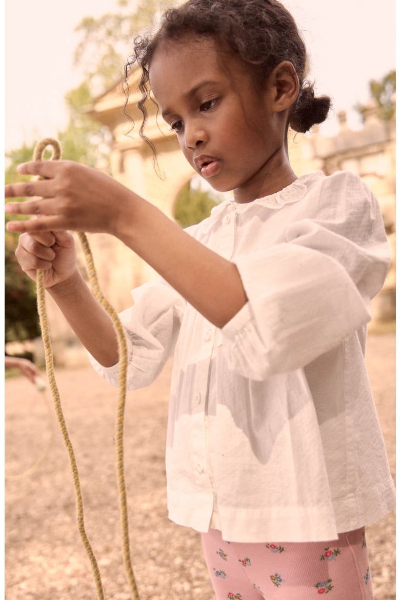 Kids' Smocked Cotton Button-Up Shirt, Alternate, color, SOFT IVORY