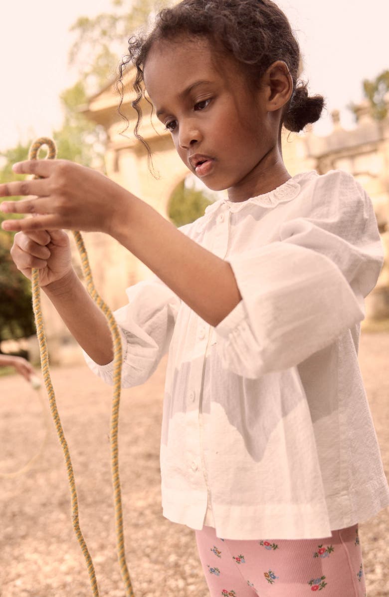 Mini Boden Kids' Smocked Cotton Button-Up Shirt, Alternate, color, Soft Ivory