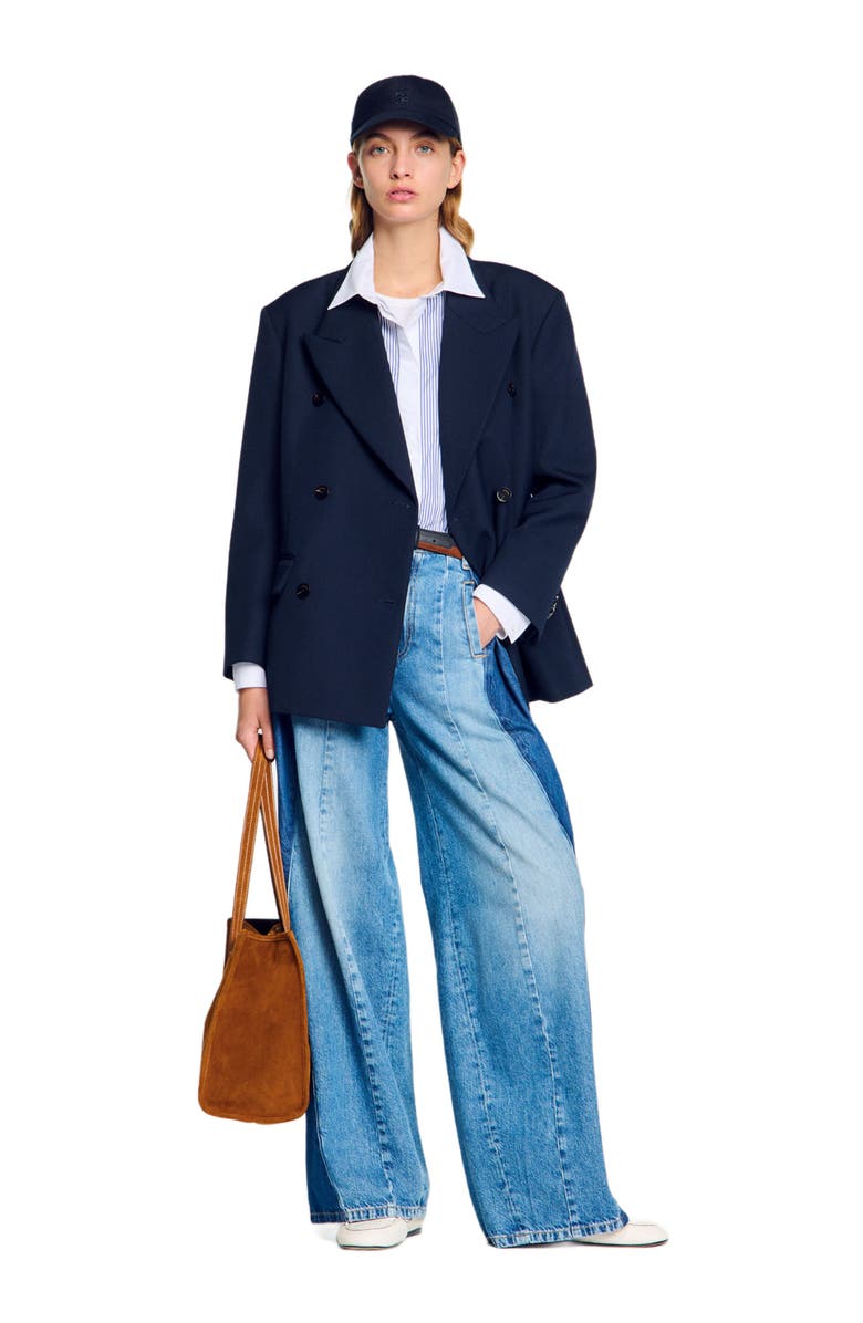 SANDRO Wool blend suit jacket, Alternate, color, Navy Blue