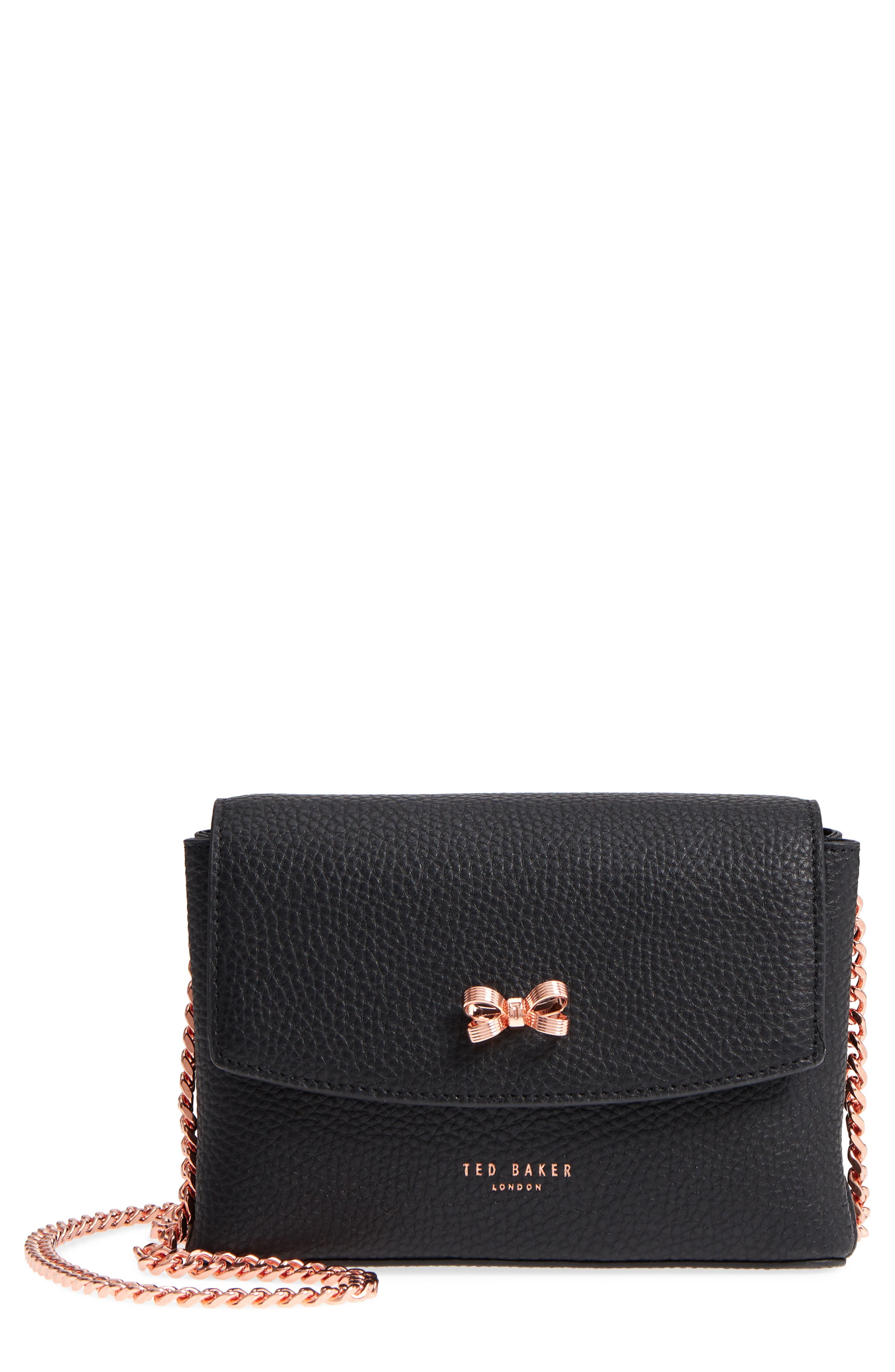 Ted Baker London Bow Leather Crossbody Bag, Main, color, 