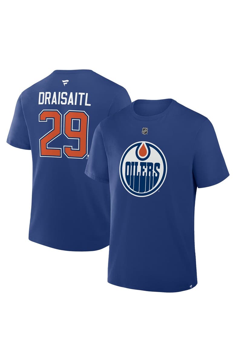 FANATICS Men's Fanatics Leon Draisaitl Royal Edmonton Oilers Authentic Stack Name & Number T-Shirt, Main, color, Royal