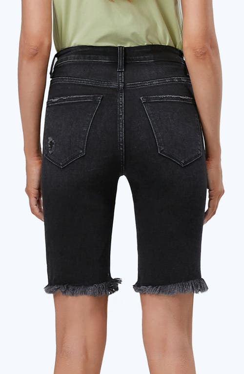Bayeas Frayed High Waist Knee Length Denim Shorts In Black