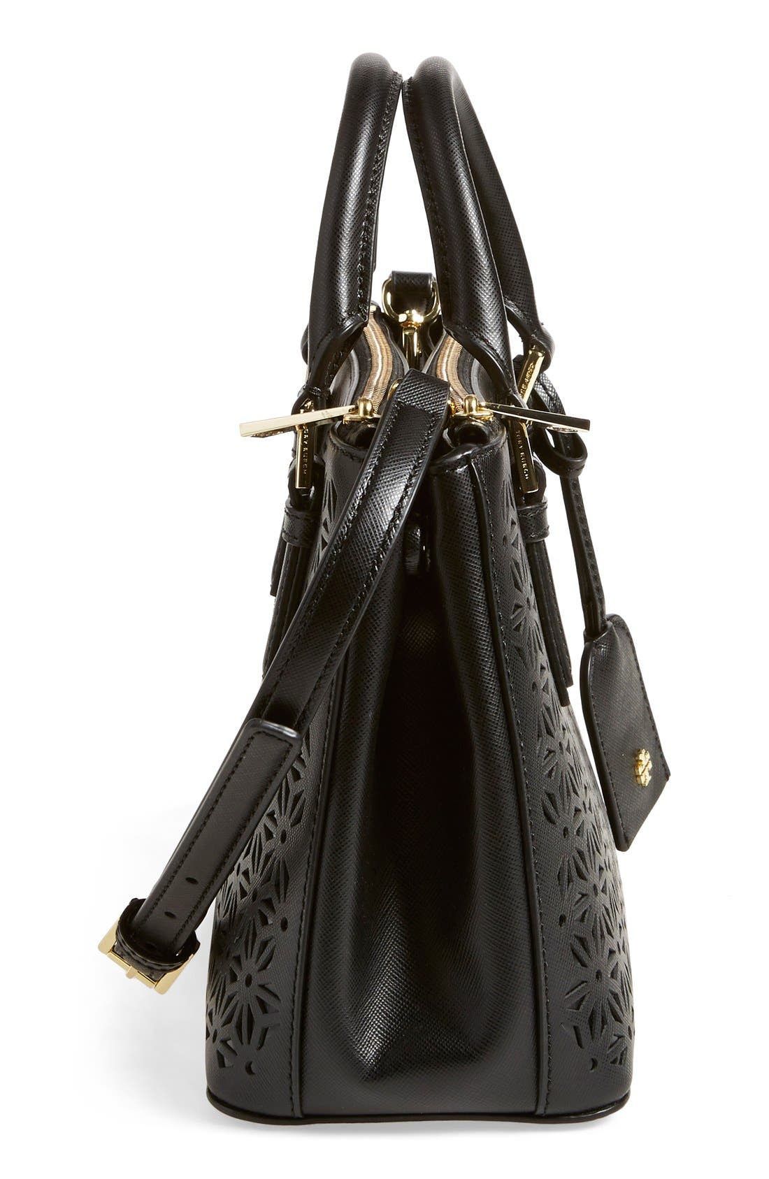 'Robinson - Micro' Perforated Leather Double Zip Tote, Alternate, color, BLACK