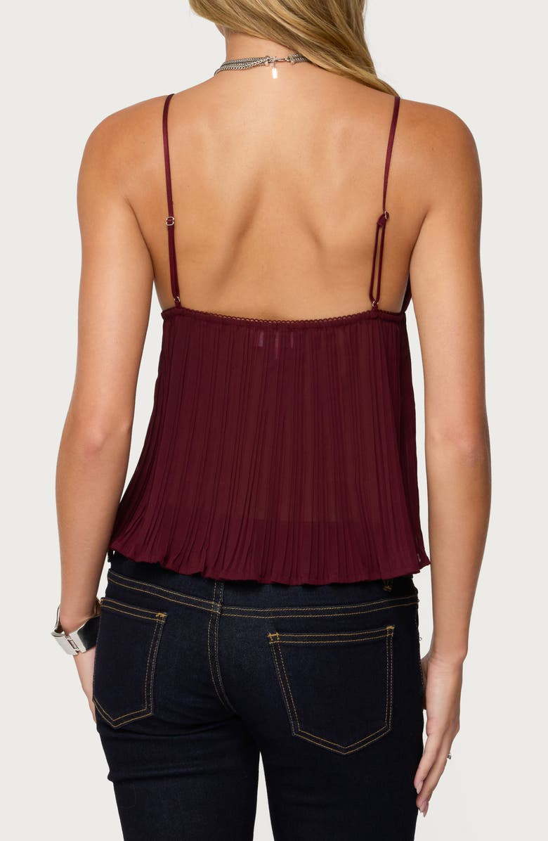 EDIKTED Rhian Lace Trim Pleated Babydoll Top, Alternate, color, Burgundy