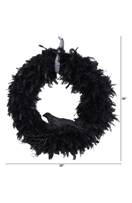 Nearly Natural Halloween Raven Feather Wreath In Black