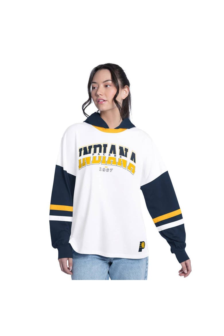 Women's G-III 4Her by Carl Banks  White/Navy Indiana Pacers Key Player Oversized Hooded Long Sleeve T-Shirt, Main, color, White
