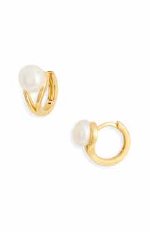 NORDSTROM RACK Demi-Fine Faux Pearl Huggie Hoop Earrings