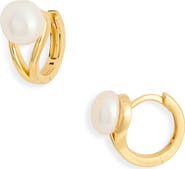 NORDSTROM RACK Demi-Fine Faux Pearl Huggie Hoop Earrings