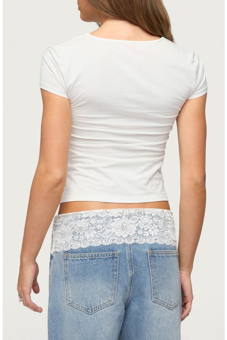Meridia Cutout Tie Neck T-Shirt, Alternate, color, WHITE