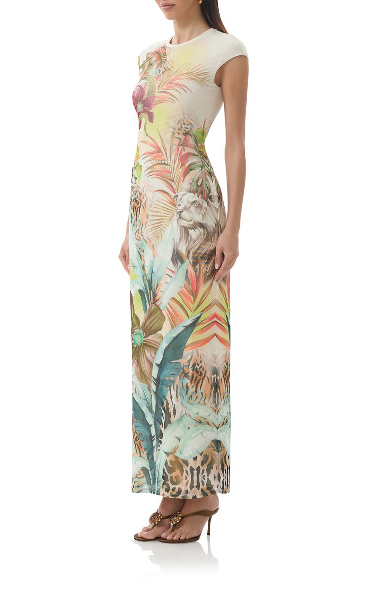 AFRM Cody Print Cap Sleeve Mesh Maxi Dress, Alternate, color, Placed Desert Tropic
