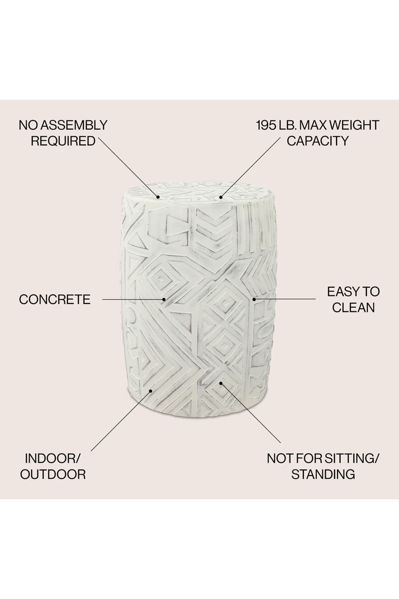 Rafi Southwestern Distressed Concrete Geometric Garden Stool, Round Indoor/Outdoor Patio Accent Side Table & Plant Stand, Alternate, color, Cream