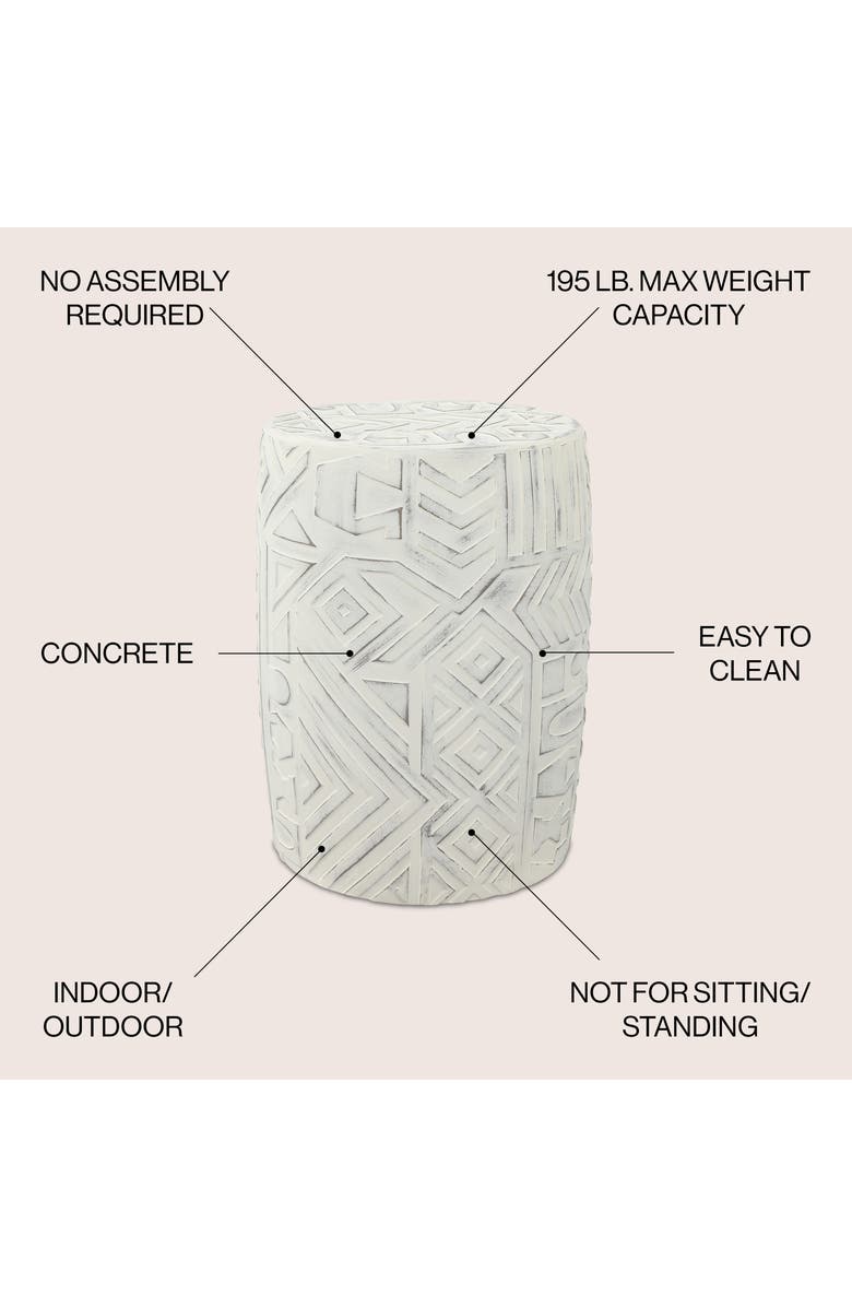 JONATHAN Y Rafi Southwestern Distressed Concrete Geometric Garden Stool, Round Indoor/Outdoor Patio Accent Side Table & Plant Stand, Alternate, color, Cream