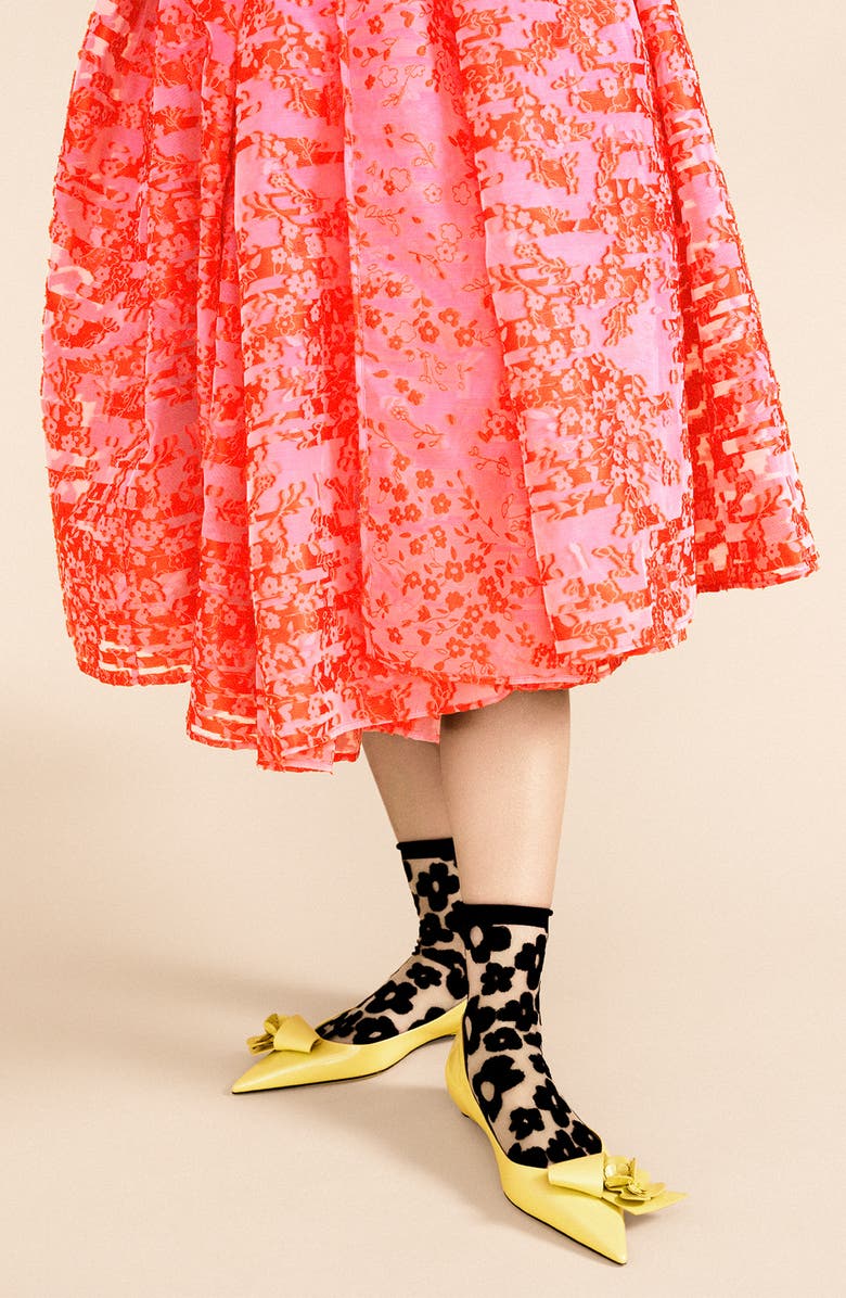 Hansel From Basel Poppy Flower Sheer Crew Socks, Alternate, color, Black