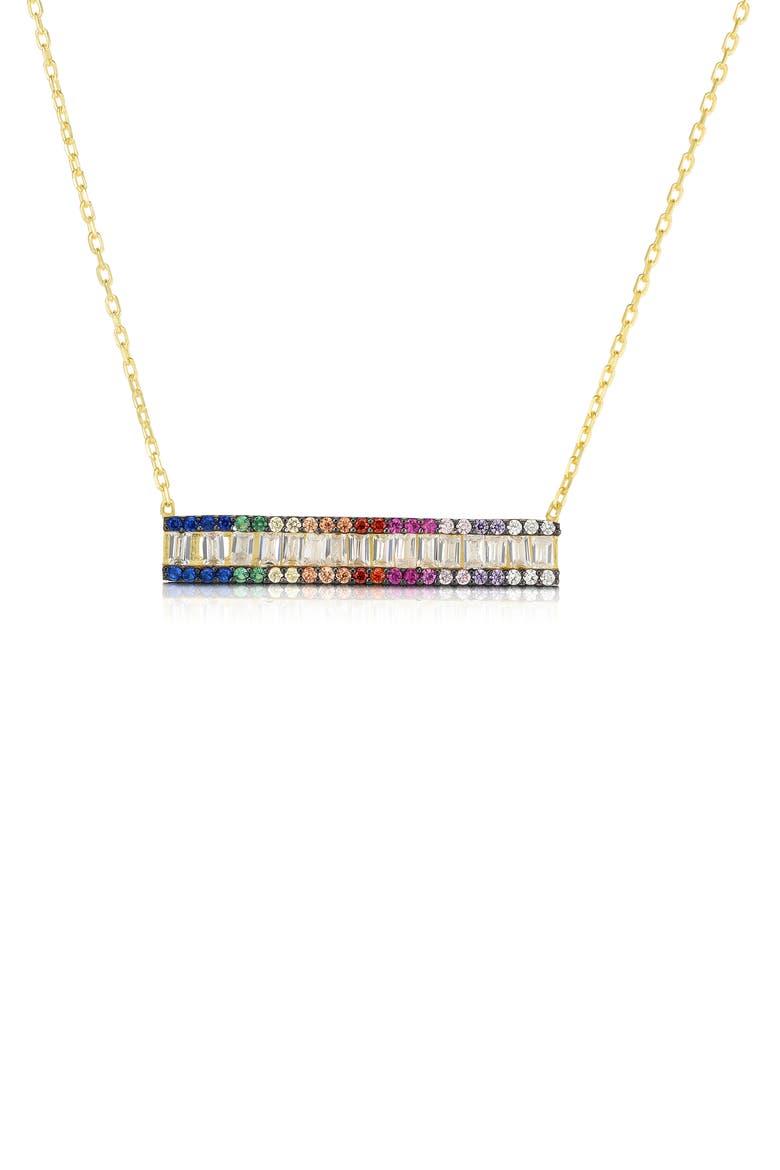 14K Gold Plated Sterling Silver & CZ Bar Necklace, Main, color, GOLD