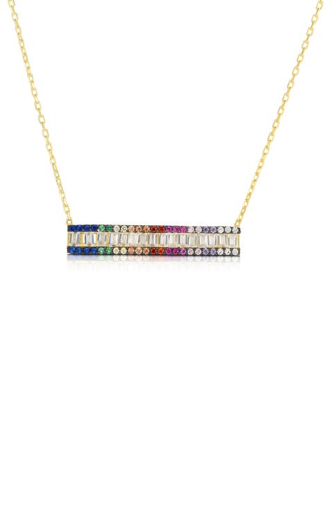 14K Gold Plated Sterling Silver & CZ Bar Necklace