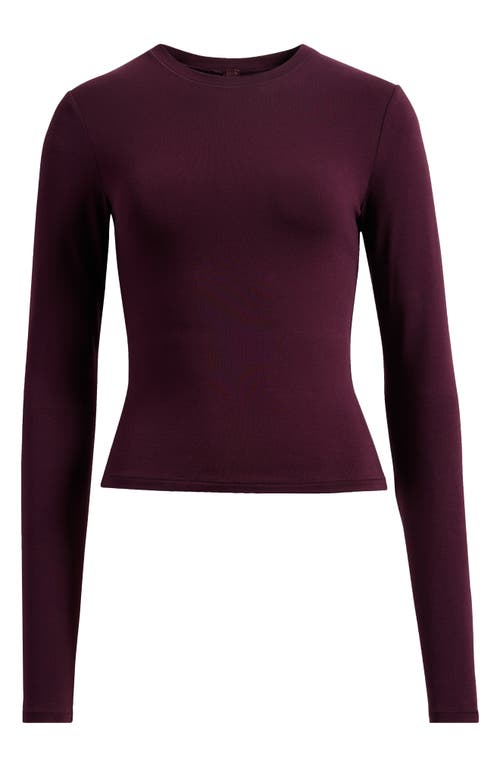 Skims Stretch Cotton Jersey Long Sleeve T-shirt In Burgundy