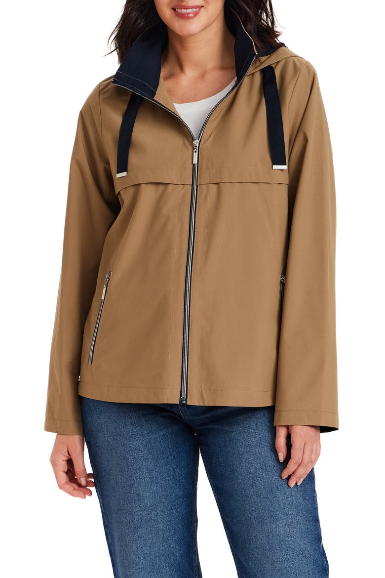 Packable Hooded Rain Jacket, Main, color, SEPIA