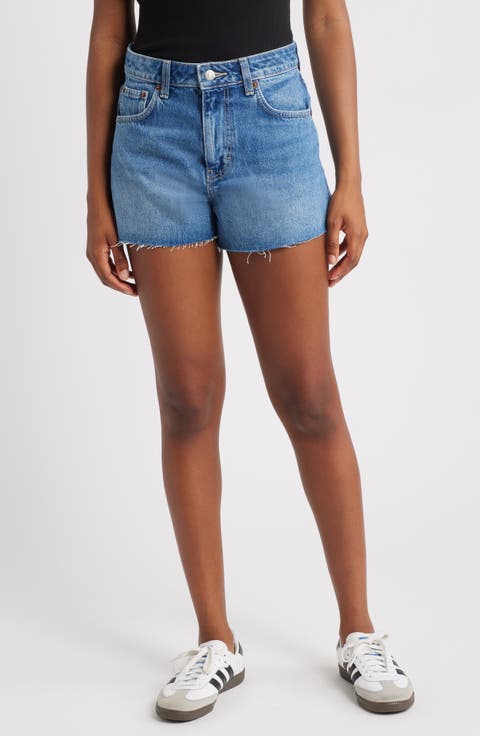 Raw Hem A-Line Denim Shorts