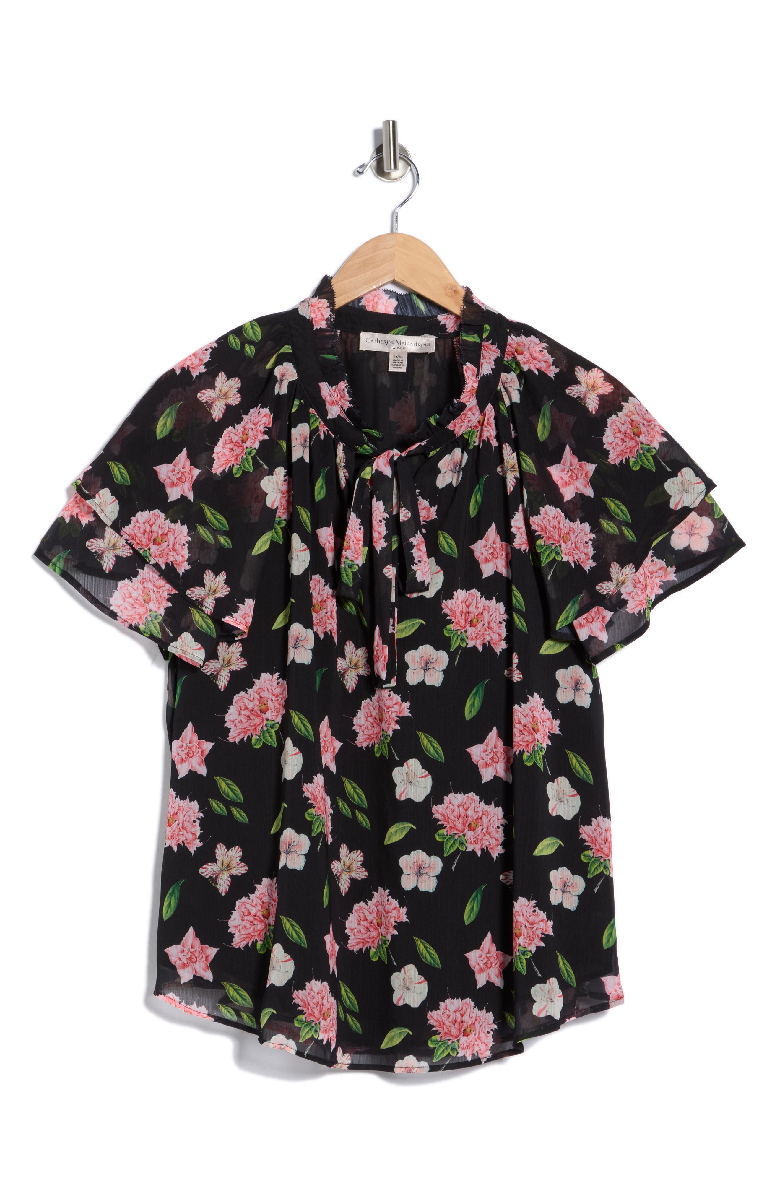 Catherine Malandrino Floral Flutter Sleeve Top