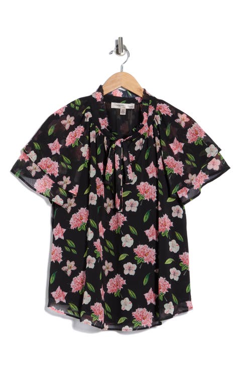 Floral Flutter Sleeve Top (Plus)