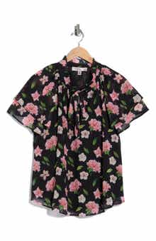Catherine Malandrino Floral Flutter Sleeve Top